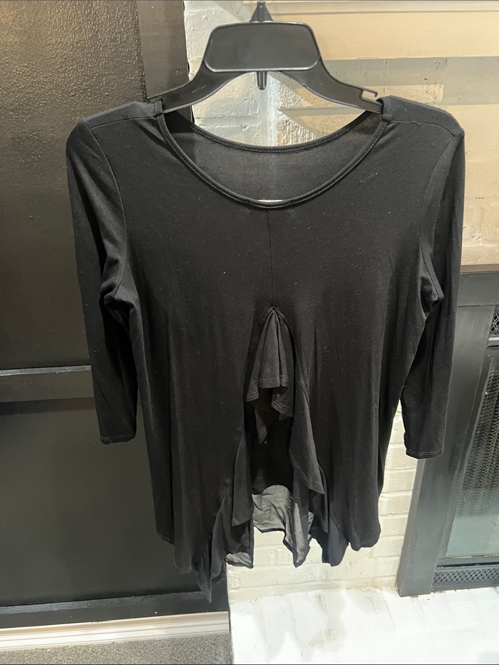 pebble and stone | Black Blouse with Ruffled Back | Size Small